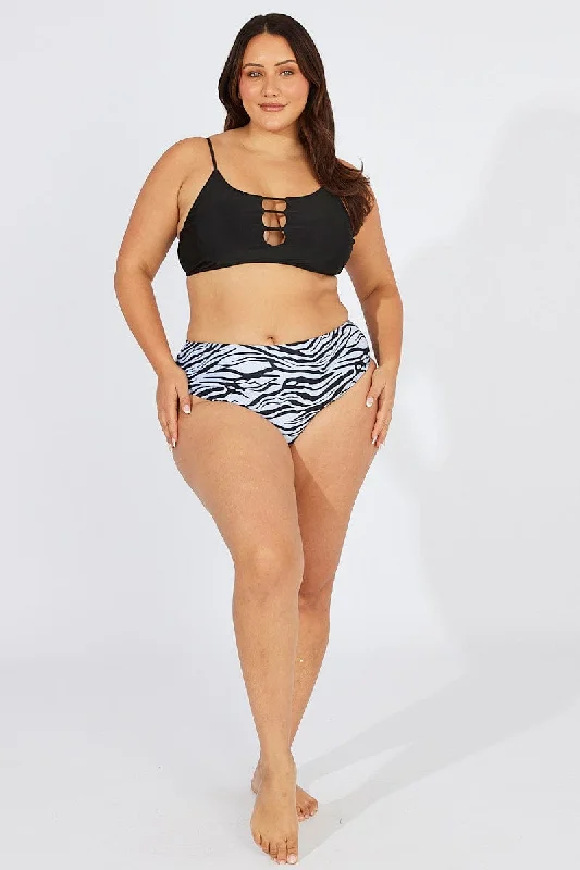 coordinating women bikini briefs with beach cover - upsBlack Animal Print Cut Out Bikini Set