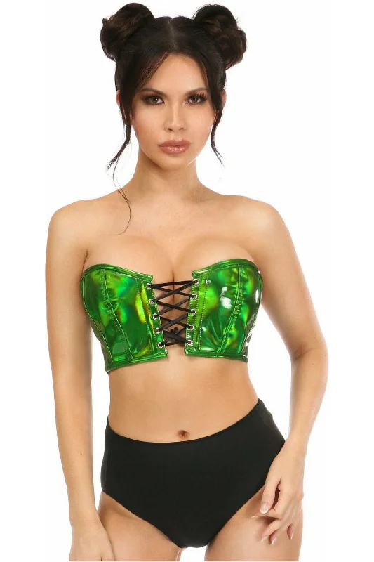 strapless women bustiers and corsets styleLavish Green Holo Lace-Up Bustier Top