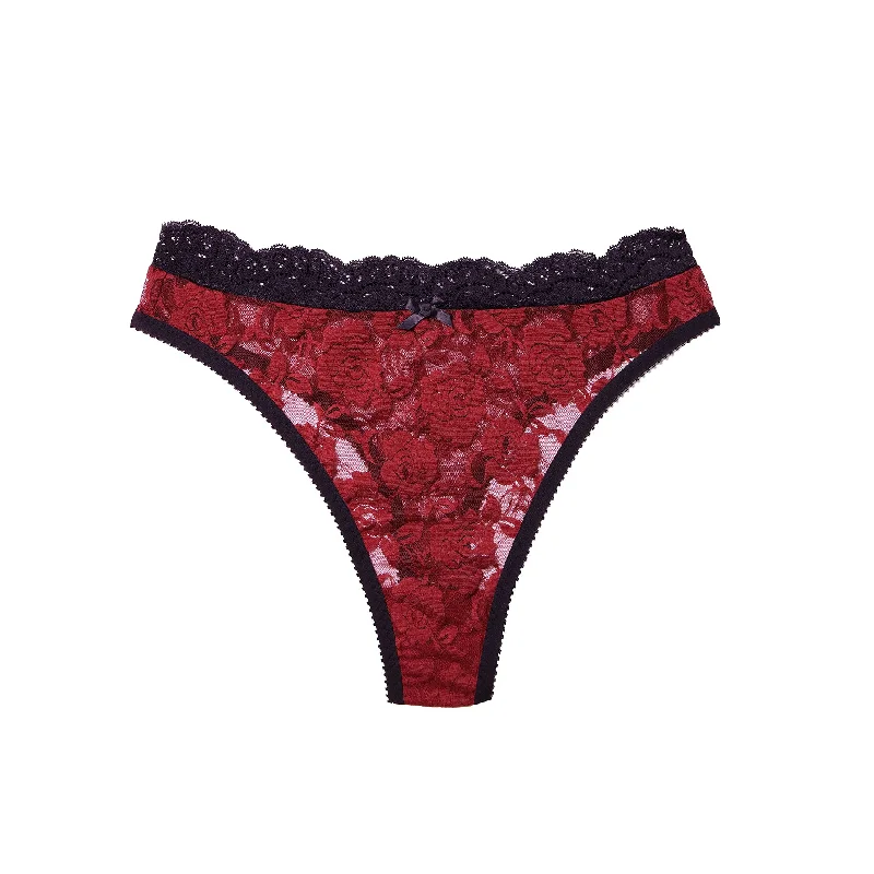 seamless women thongs for invisible under tight dressesSabrina Thong Red Lace with Black Trim