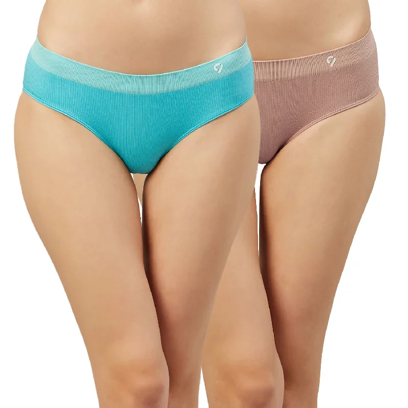 seamless low - rise women briefs for a sleek fitC9 Airwear Ribbed Panty for Women - Cyan & Nude - Pack of 2