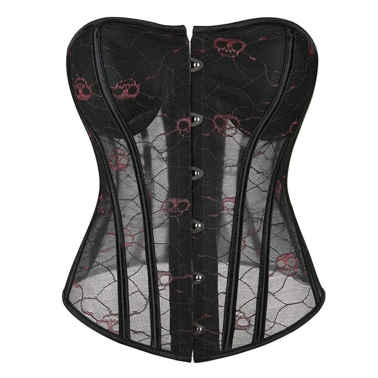 clubbing women bustiers and corsetsWomen's Gothic Skull Printed Mesh Overbust Corset