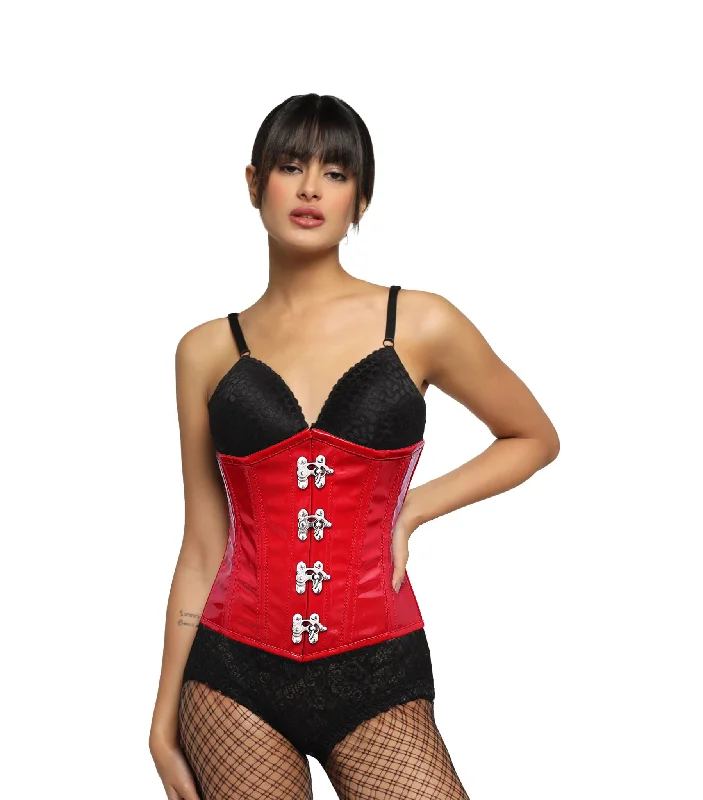 satin fabric women bustiers and corsetsHot Red Pvc Waist Reducing Wholesale Underbust Corset