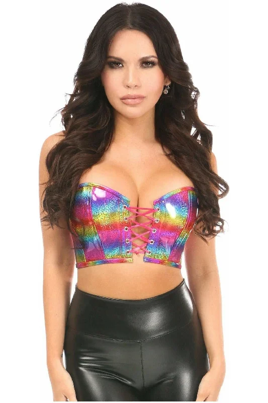 machine made women bustiers and corsetsLavish Rainbow PVC Glitter Lace-Up Short Bustier Top