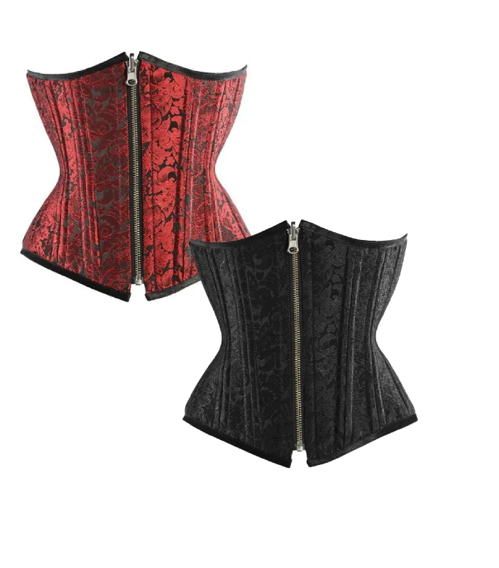 burlesque women bustiers and corsetsRed/Black Brocade Authentic Steel Boned Reversible Waist Training Underbust Corset