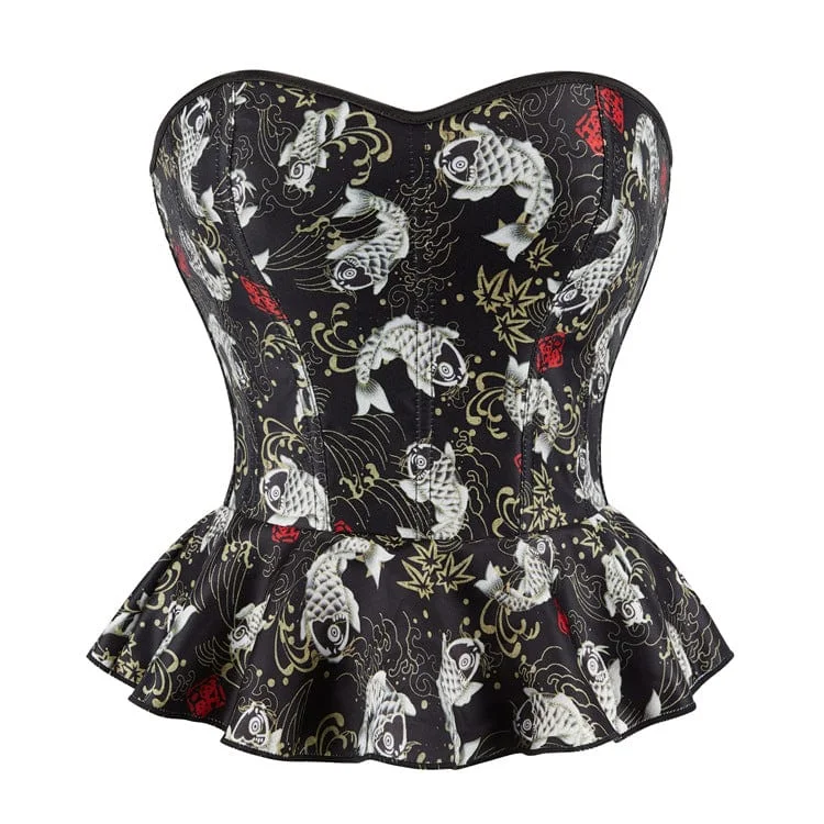 petite women bustiers and corsetsWomen's Gothic Koi Fish Printed Ruffled Overbust Corset