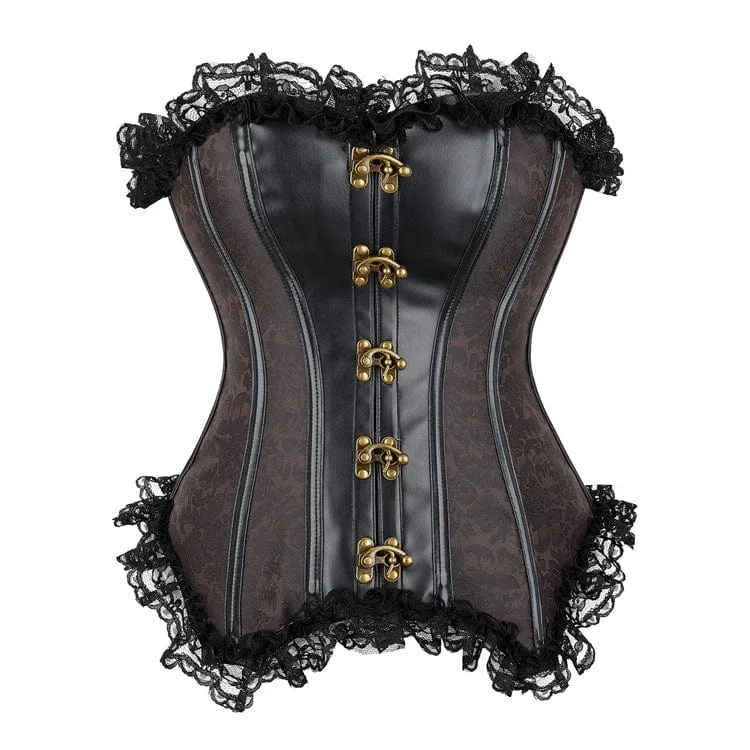 printed women bustiers and corsets patternsWomen's Gothic Faux Leather Splice Lace Overbust Corset