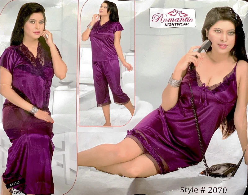 crotchless women sexy lingerieRomantic Nightwear - 4Pcs Bridal Nighty Sets - 2070 - Short Nighty with Gown & Sexy Pajama Set