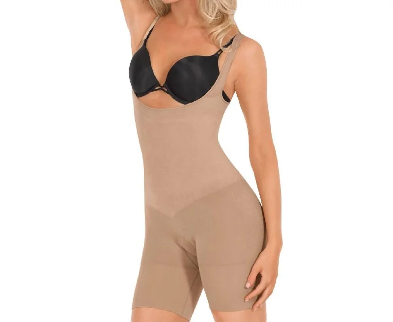 see through women lingerie styles for allureSeamless Open Bust Boxer Body Shaper In Nude