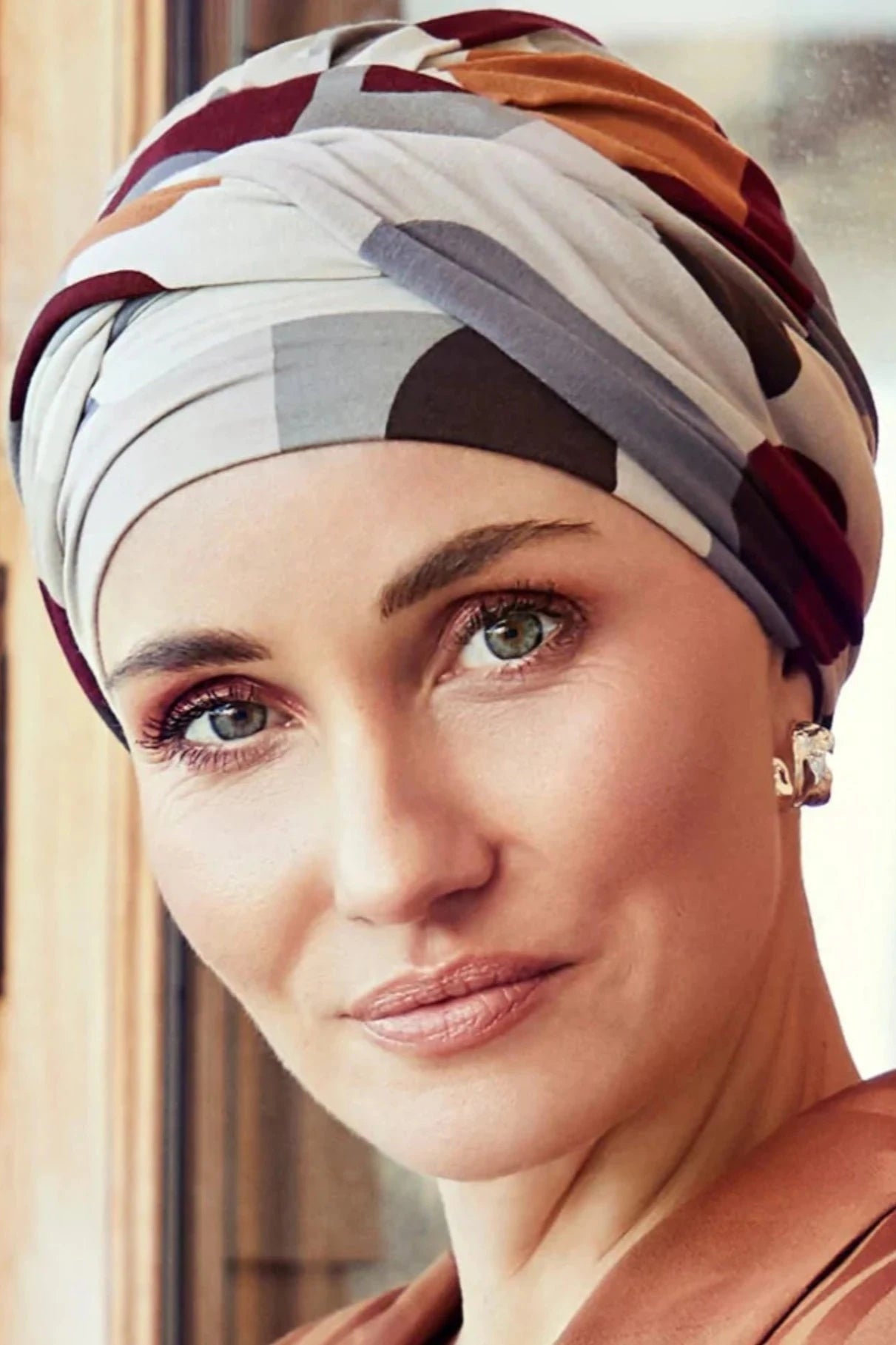 full cup padded bras for enhanced shapeChristine Shakti Linen Turban - Caramel Graphics