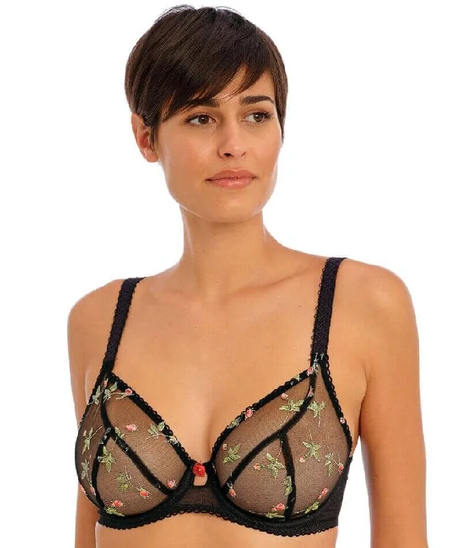 padded wireless bras for light supportFreya Rose Blossom Underwire Plunge Bra - Black