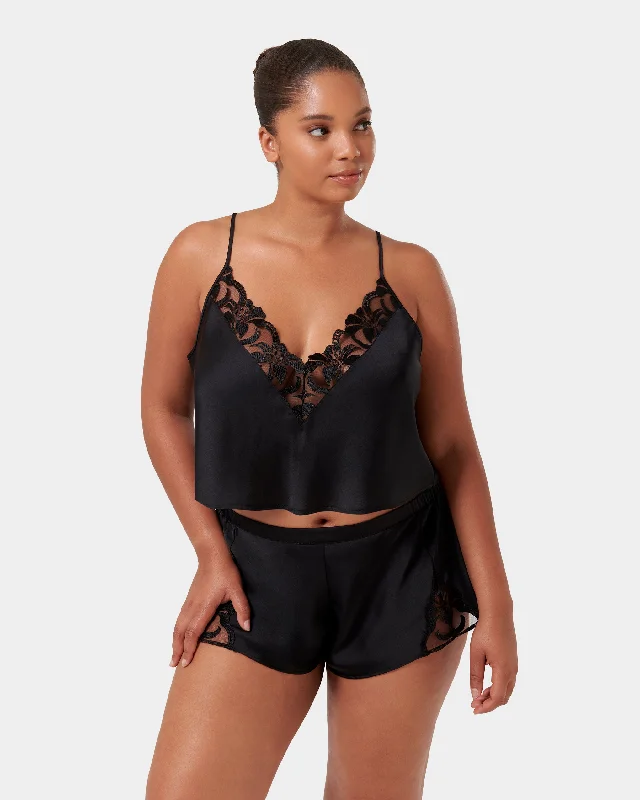 lace bras for a romantic lookLeonora Luxury Satin Cami and Short Set Black