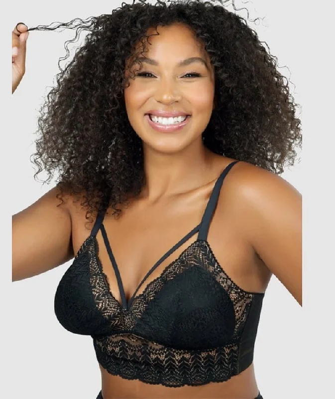 padded bras for added volumeParfait Mia Wire-Free Longline Padded Lace Bralette - Black