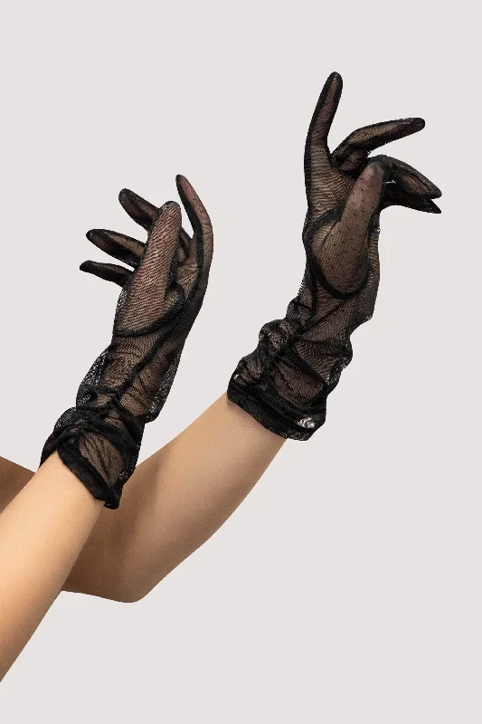 convertible bras with adjustable strapsBlack Gathered Spot Mesh Gloves