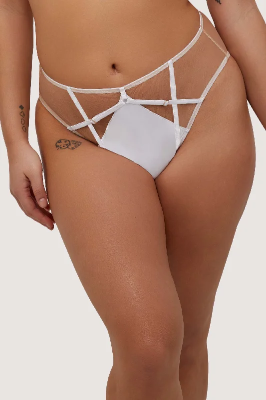 bralette with underwire for added supportRamona Optic White Strap Detail Illusion Mesh High Waisted Brief