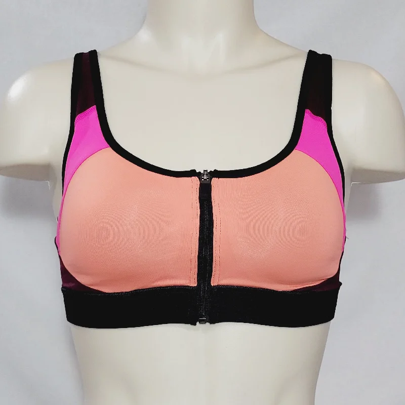 petite women sport bra with proper fitChampion N9643 Power Shape Max Zip Front Wire Free Sports Bra XS X-SMALL Papaya Pink