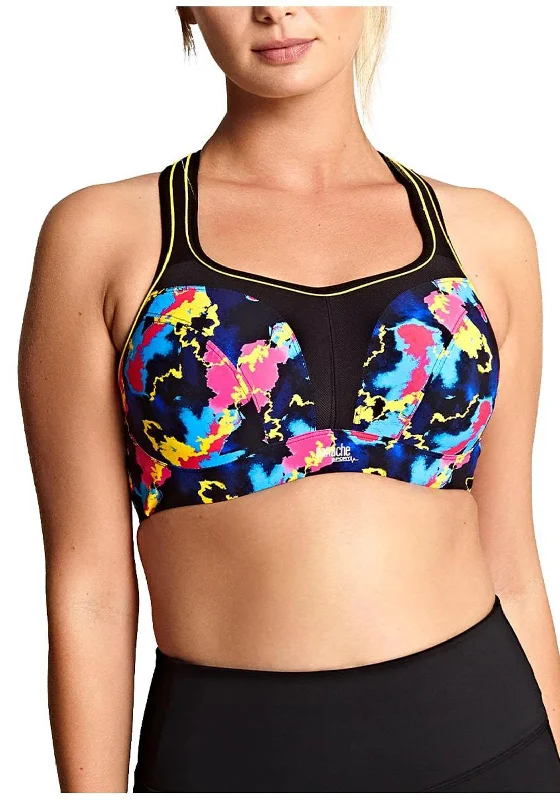 petite medium impact women sport braPanache Sport Wired Electric Print Sports Bra, Black Multi