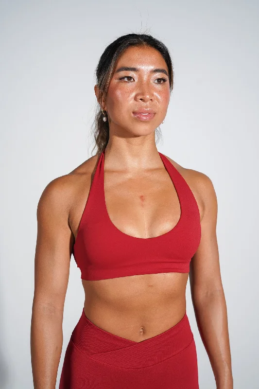 breathable women sport bra for ventilationELEVATE CROP - DARK RED