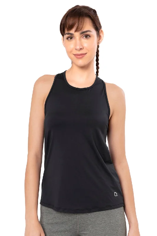 petite women sport bra with proper fitFlaunt Racerback Round Neck Tank Top - Jet Black