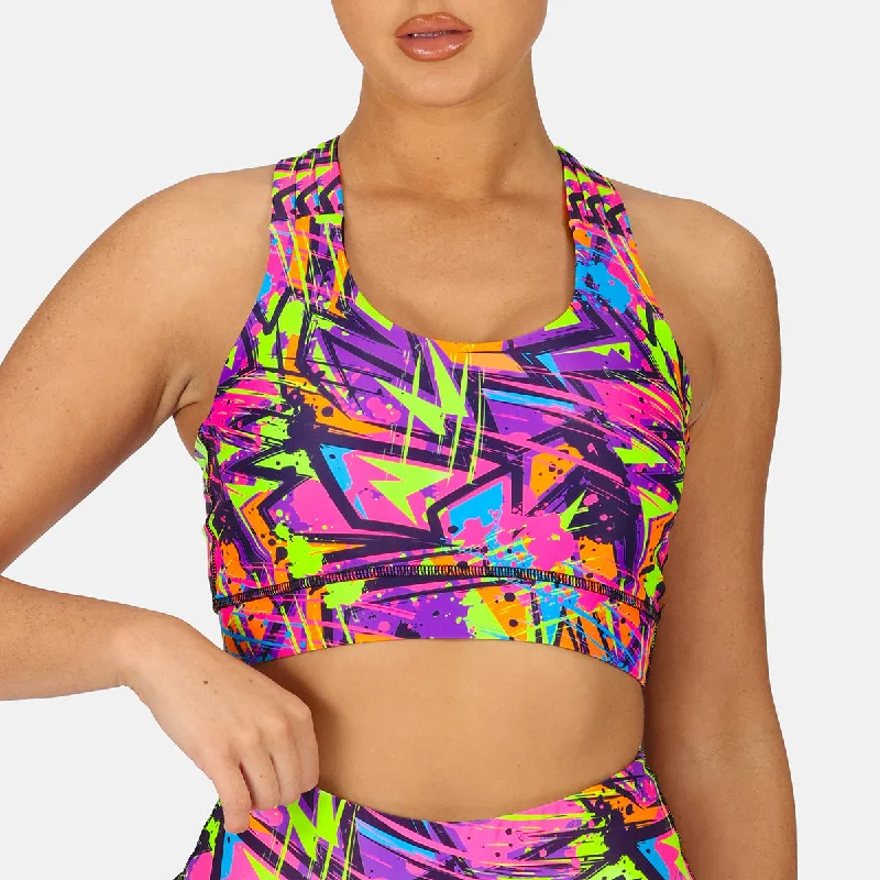 printed women sport bra with geometric patternsTrance Cross Back Bra