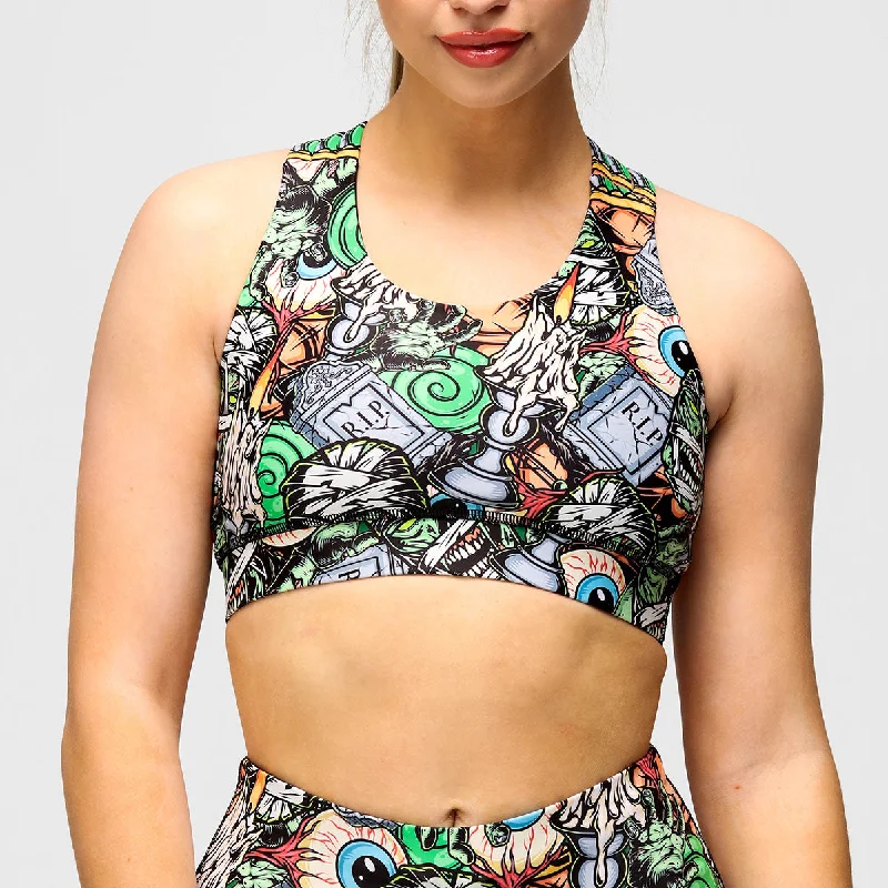 eco - friendly women sport bra made from recycled materialsZombie Mummies Cross Back Bra Halloween